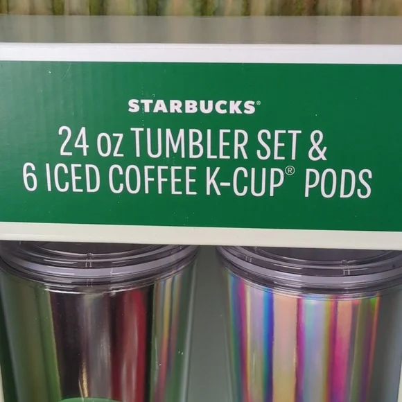 Starbucks 24 oz Tumbler Set & 6 Iced Coffee K-Cup Pods In Green Tones - Picture 2 of 7